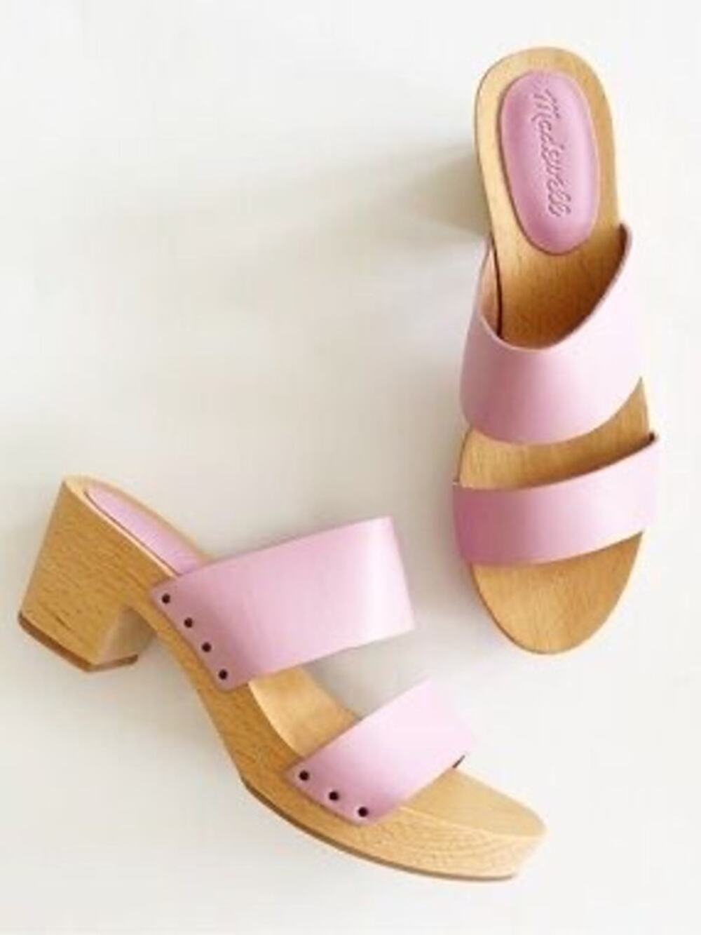 Madewell Clara Clog Sandals Size 6 Lavender Leather Wood Heel Clog Boho Y2K 70s